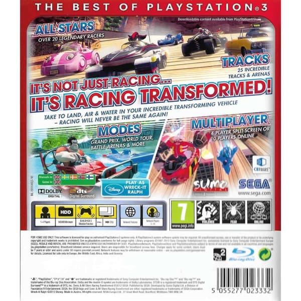 Sonic & All-Stars Racing Transformed Playstation 3 PS3 Essentials (Begagnad)