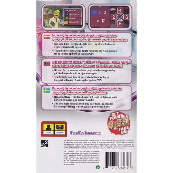 Buzz Brain Bender Playstation Portable PSP Nordic (Brugt)