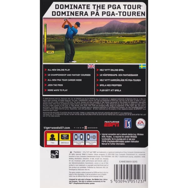 Tiger Woods PGA Tour 07 Playstation Portable PSP Swedish (Brugt)