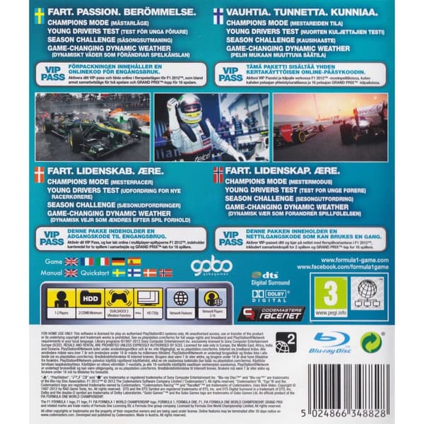 F1 2012 Playstation 3 PS3 Nordic (Begagnad)