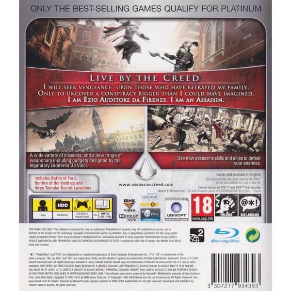 Assassins Creed II Playstation 3 PS3 Platinum (Begagnad)