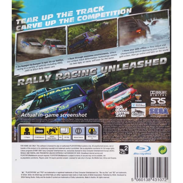 Sega Rally Playstation 3 PS3 (Brugt)