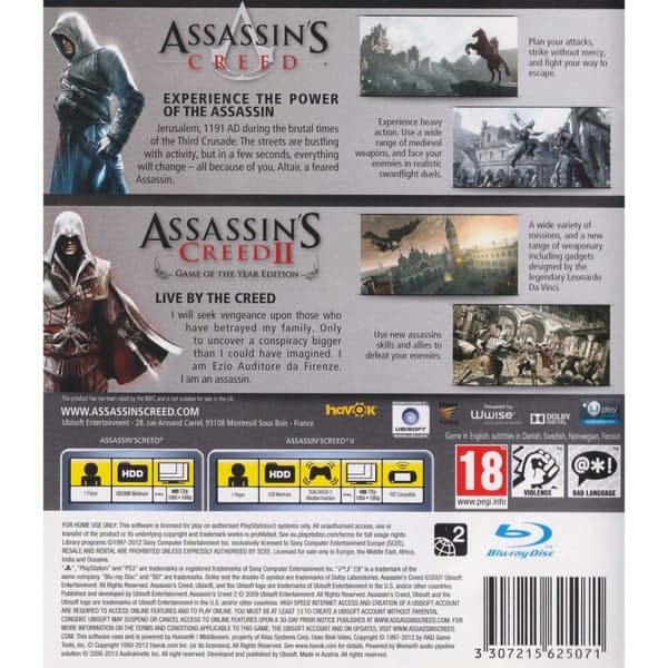 Assassins Creed Game of the Year Edition + Assassins Creed II Playstation 3 PS3 (Brugt)