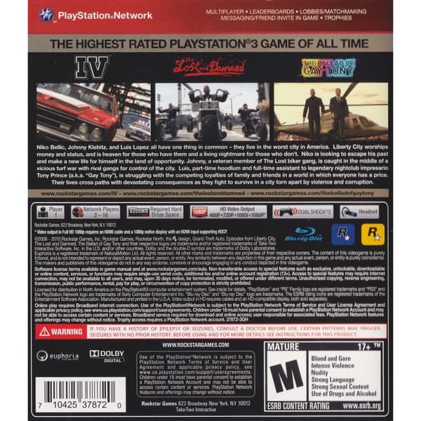 Grand Theft Auto IV & Episodes from Liberty City Playstation 3 PS3 Greatest Hits IMPORT (Begagnad)
