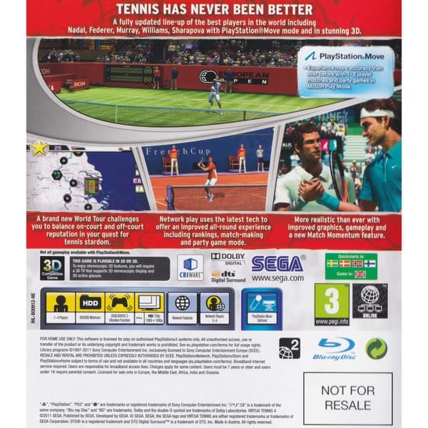 Virtua Tennis 4 Playstation 3 PS3 Bundle Copy Nordic (Begagnad)