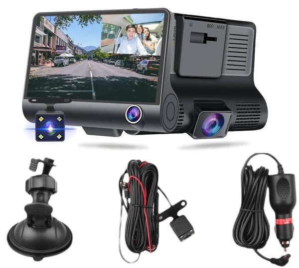 RoGer 3in1 Car video recorder with integrated front / rear / inside camera /  Full HD / 170 degree view