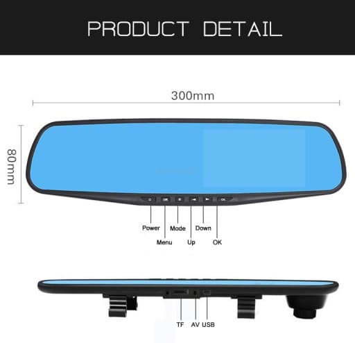 RoGer 2in1 Car mirror with integrated rear view camera /  Full HD / 170' / G-Sensor / MicroSD / LCD 4.3''