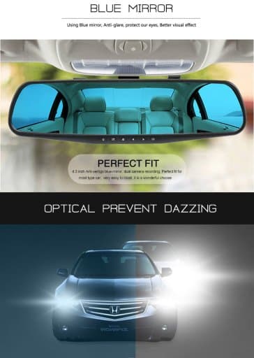 RoGer 2in1 Car mirror with integrated rear view camera / Full HD / 170' / G-Sensor / MicroSD / LCD 4.3''