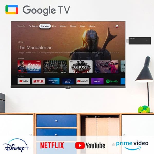 4K UHD HDMI Stick Android TV med Netflix, Disney+, YouTube, Prime Video, Chromecast, Google Play Store