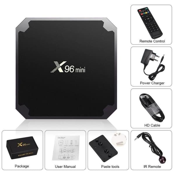 X96 Mini Smart TV Box Android 7.1.2 Amlogic S905W Quad Core H.265 VP9 HDR10 Mini PC 1GB+8GB DLNA WiFi LAN HD Svart