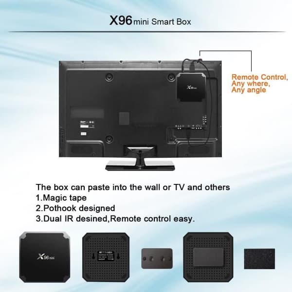 X96 Mini Smart TV Box Android 7.1.2 Amlogic S905W Quad Core H.265 VP9 HDR10 Mini PC 1GB+8GB DLNA WiFi LAN HD Svart