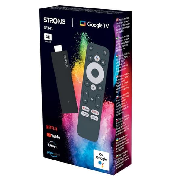 STRONG - SRT 41 - Streaming Box Android TV 4K - Chromecast - Wifi 5 - Bluetooth - Google Röstassistent - Dolby Atmos/Vision - HDR
