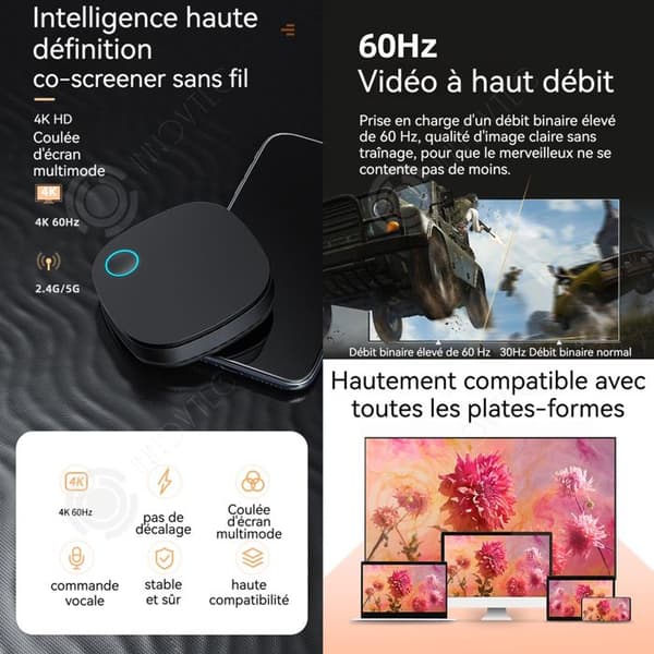 INN HDMI trådlös 4K dubbelband 5G/2,4 G Mirascreen dongel kompatibel med OS/Android/Windows stöder Miracast/DLNA/Airplay
