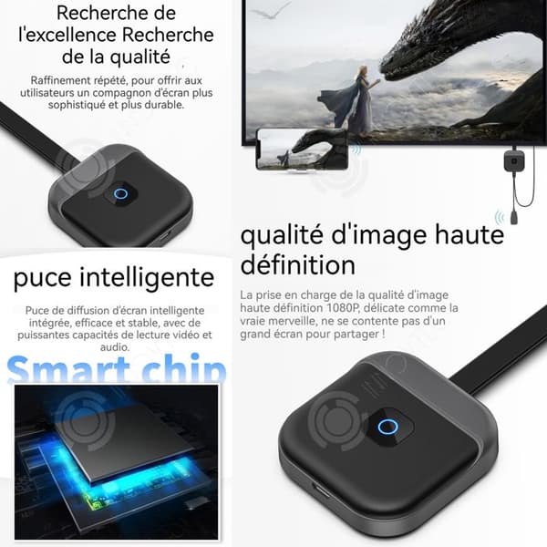 INN HDMI Trådlös 4K HDMI Adapter Dubbelband 5 GHz/2,4 GHz Kompatibel med OS/Android/Windows Stöder Miracast/DLNA/Airpla