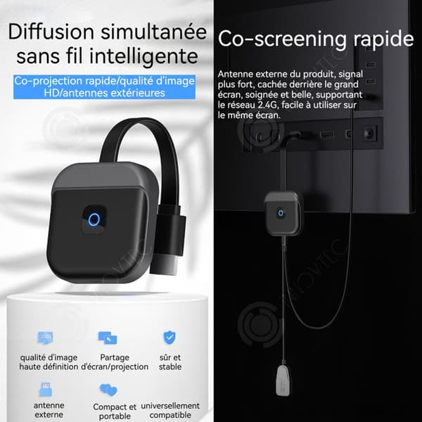 INN HDMI Trådlös 4K HDMI Adapter Dubbelband 5 GHz/2,4 GHz Kompatibel med OS/Android/Windows Stöder Miracast/DLNA/Airpla