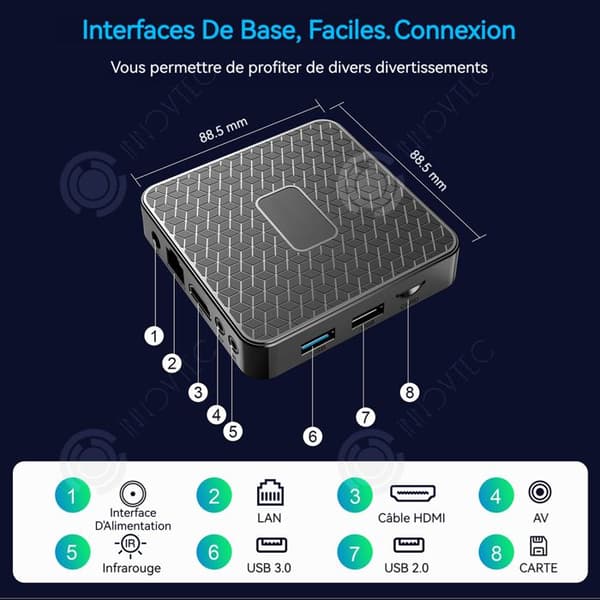 INN TV Box android dubbel Wi-Fi/bluetooth ultra HD 4K hårddisk kapacitet 16Go stöd för USB/WIFI/HDMI/AV gränssnitt