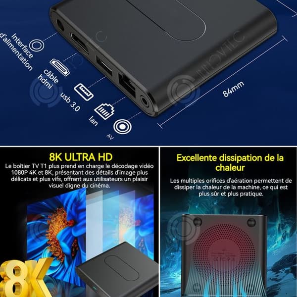 INN TV Box android Wi-Fi/bluetooth dubbelband röstanpassning ultra HD 4K stöder USB/WIFI/HDMI/AV gränssnitt 2Go/16Go