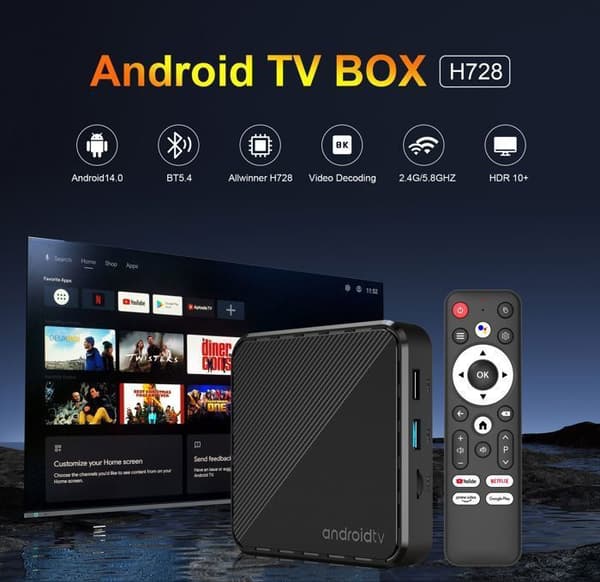 TV BOX - 8K - Octa-kärna - 2/16GB - IPTV-enhet - Android 14.0 - Android TV - WiFi 2.4/5.8G - Bluetooth5.4 - HDR 10+