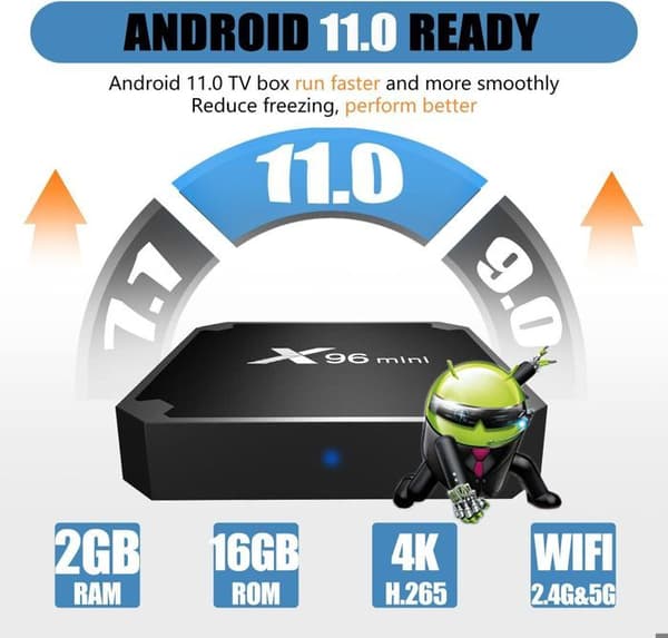 X96 Mini - TV BOX - 4K - 2/16GB - IPTV-box - Android 11.0 - Android TV - WiFi 2.4/5.0G - HDR 10 - Mediaplayer