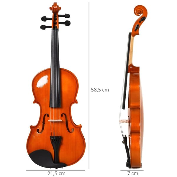 Rootz 4/4 Violin Set i fuld størrelse - Øvelse af violin - Begynderens violin - Spruce og ahorn - 58,5 cm x 21,5 cm x 7cm