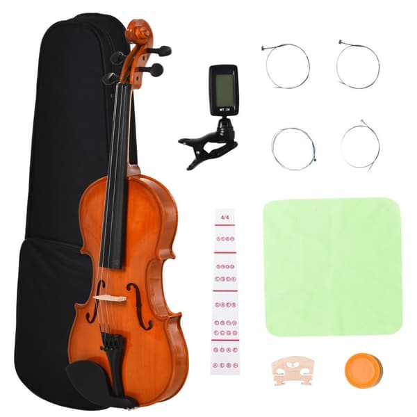 Rootz 4/4 Violin Set i fuld størrelse - Øvelse af violin - Begynderens violin - Spruce og ahorn - 58,5 cm x 21,5 cm x 7cm