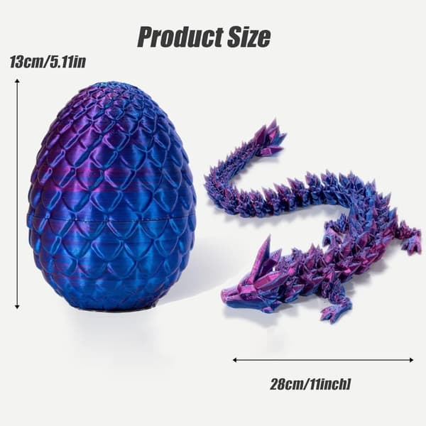 OBOSOE Surprise Dragon Egg med drage indeni, Mystery Dragon Egg, 3D-print Dragon Egg, Crystal Articulated Flexible Dragon.