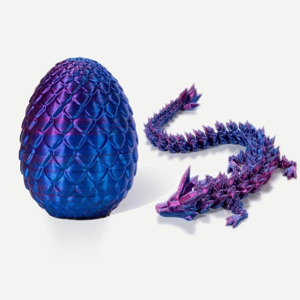 OBOSOE Surprise Dragon Egg med drage indeni, Mystery Dragon Egg, 3D-print Dragon Egg, Crystal Articulated Flexible Dragon. Lilla