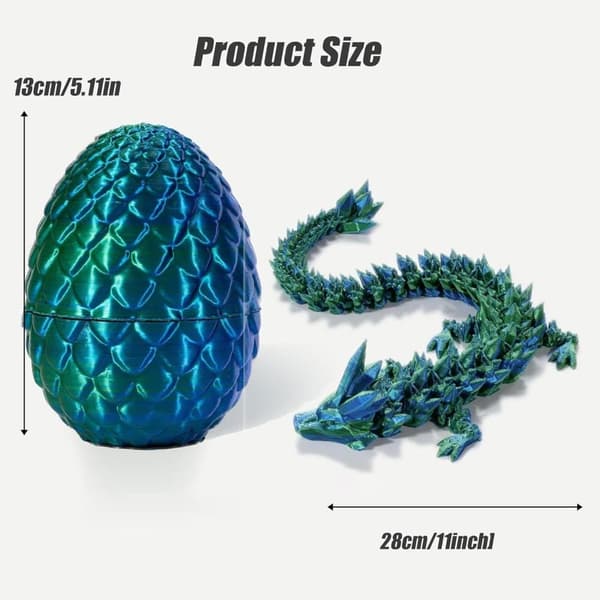 OBOSOE Surprise Dragon Egg med drage indeni, Mystery Dragon Egg, 3D-print Dragon Egg, Crystal Articulated Flexible Dragon.