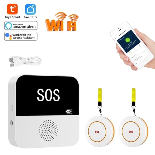 Trådløst Ældrepleje SOS Alarm System, WiFi Kontrol, Dobbelt Alarmfunktion,Rød