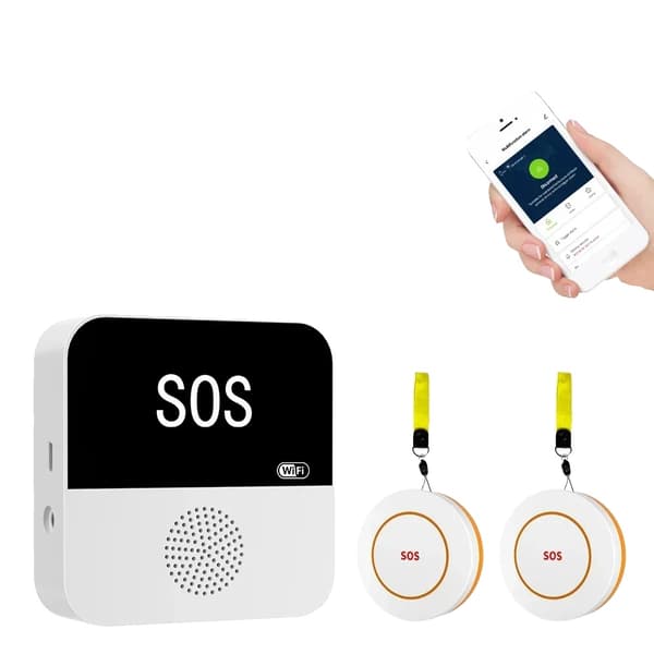 Trådløst Ældrepleje SOS Alarm System, WiFi Kontrol, Dobbelt Alarmfunktion,Rød