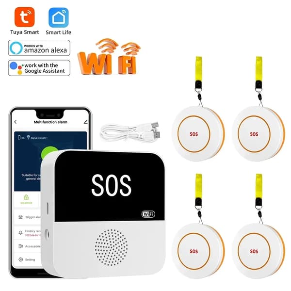 Trådløst Ældrepleje SOS Alarm System, WiFi Kontrol, Dobbelt Alarmfunktion,HVID