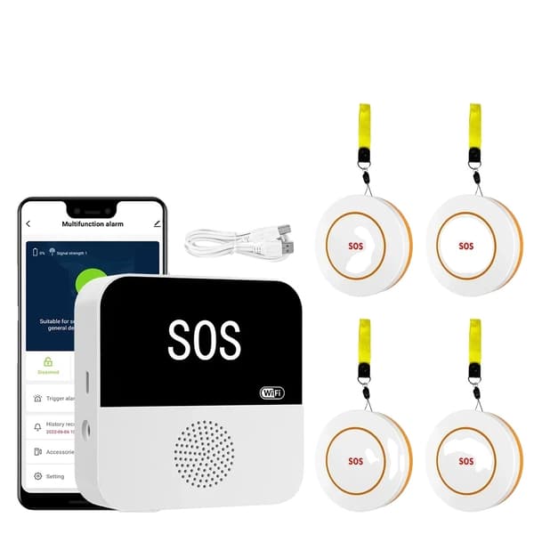Trådløst Ældrepleje SOS Alarm System, WiFi Kontrol, Dobbelt Alarmfunktion,HVID