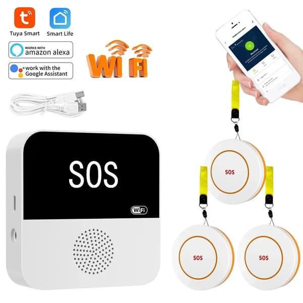 Trådløst Ældrepleje SOS Alarm System, WiFi Kontrol, Dobbelt Alarmfunktion,Guld
