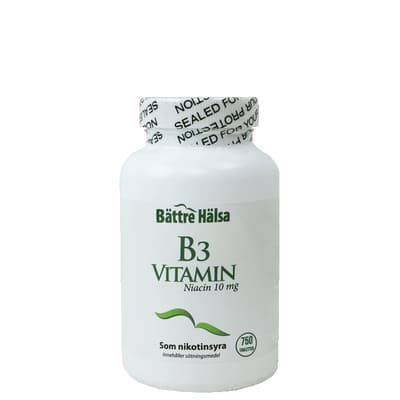 B3 Niacin 10 mg, 750 tabletter