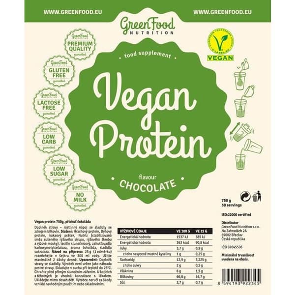 GreenFood Nutrition Vegansk Protein 750g, choklad