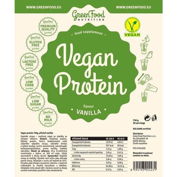 GreenFood Nutrition Vegansk protein 750g, vanilj