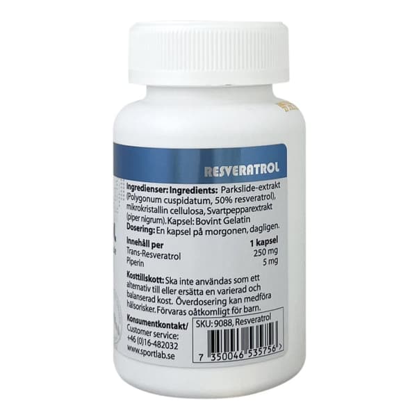 Resveratrol 60 kapslar 250 mg för 60 dagar, Ålders hämmande och Anti-Aging egenskaper
