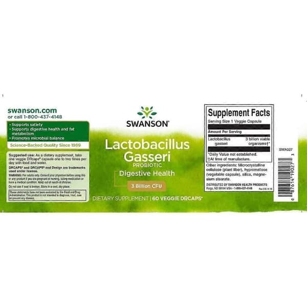 Lactobacillus Gasseri, Mjölksyrebakterier 60 kapslar Swanson