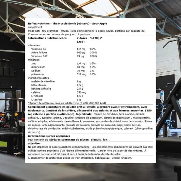 La bombe muskulär 40 port Syrlig äpple Reflex Nutrition Pre-träning