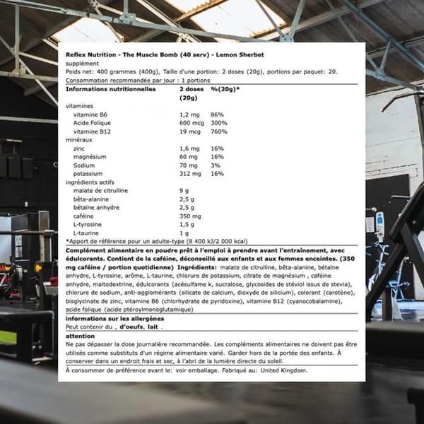 Muscle Bomb 40 port Citron Sherbet Reflex Nutrition Pre-träningspulver