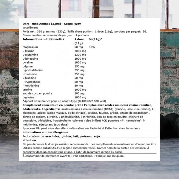 Nio Aminos 330g Kolsyrat vin USN Aminosyror - BCAA