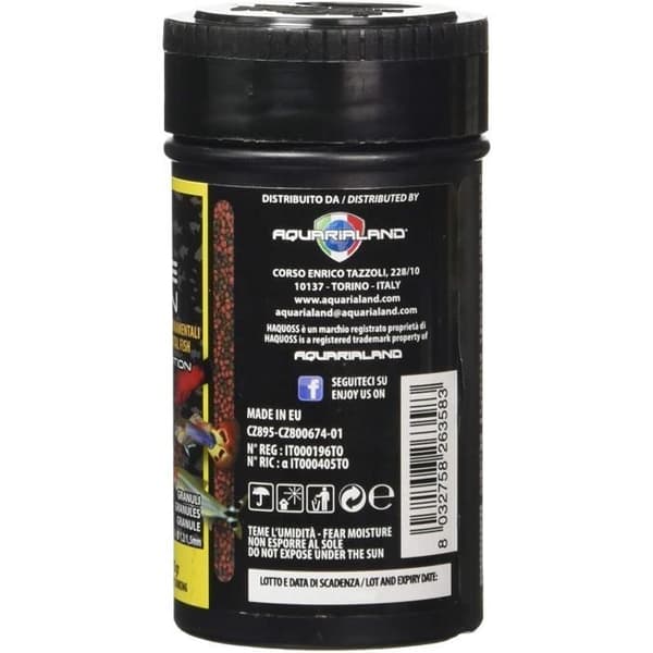 Haquoss basegran Mat för tropiska fiskar i granulat om 1 2-1 5 mm 100 ml-40 GR