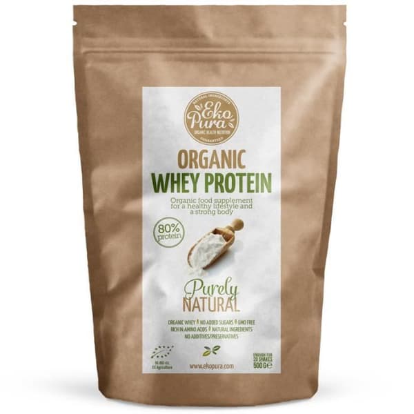 Ekologiskt vassleprotein - naturligt - 80 % protein - certifierat ekologiskt vassleprotein - inga tillsatser - 500 g