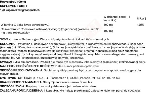 Jarrow Formulas Resveratrol 100 mg - 60 kapselia
