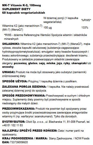 Now Foods Vitamin K-2 Mk7 100mcg