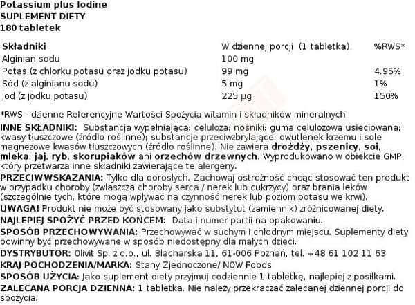 Now Foods Kalium Plus Jod - 180 tabletter