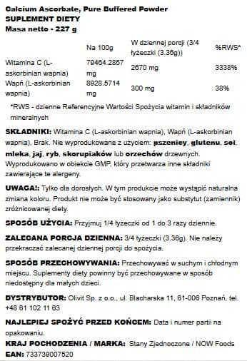 Now Foods Kalsiumaskorbaattipuskuroitu 227 g