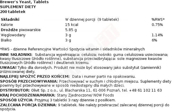 Now Foods - Bryggerjäst 200 tabletter