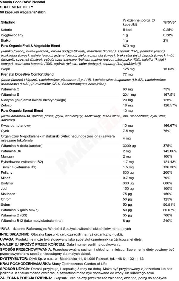 Garden Of Live Vitamin Code Raw Prenatal 90 Vkapslar