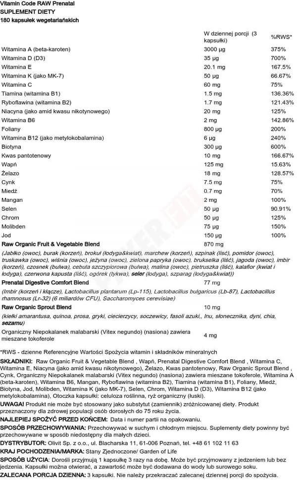 Garden Of Live Vitamin Code Raw Prenatal 180 Vkapslar
